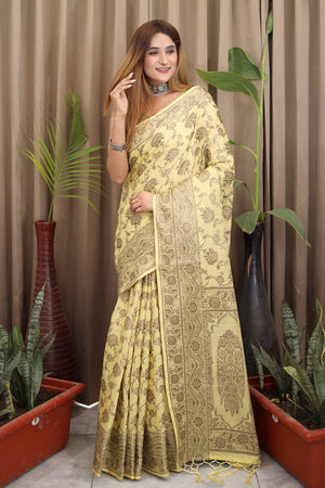 Lemon Yellow Cotton Saree