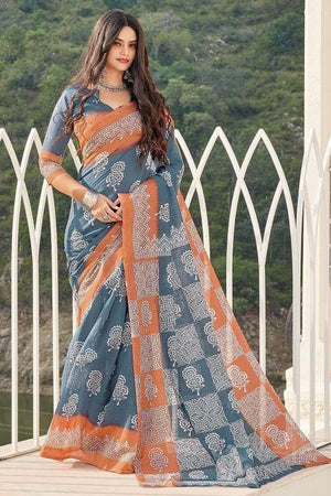 Cotton Saree Light Cyan Blue Cotton Saree saree online