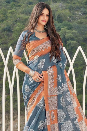 Light Cyan Blue Cotton Saree