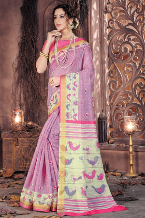 Lilac Pink Cotton Saree