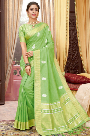 Lime Green Cotton Saree