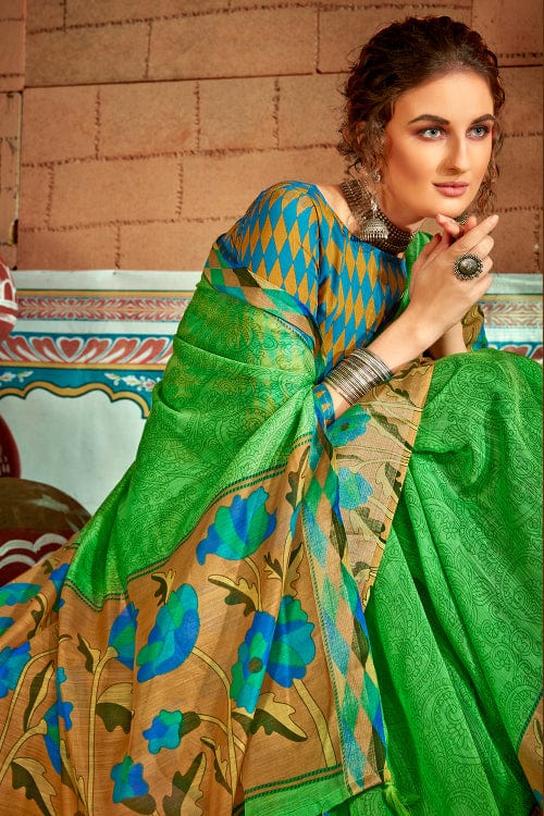 Lime Green Cotton Saree fancy saree