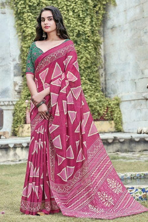 Magenta Pink Cotton Saree