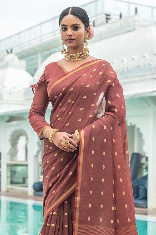 Maroon Red Cotton Saree cotton saree blouse designs