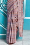 Mauve Purple Cotton Saree With Lucknowi Prints cotton saree design