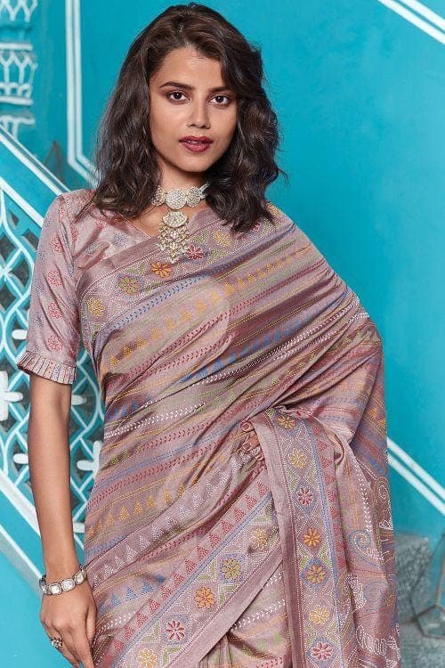 Mauve Purple Cotton Saree With Lucknowi Prints cotton saree online