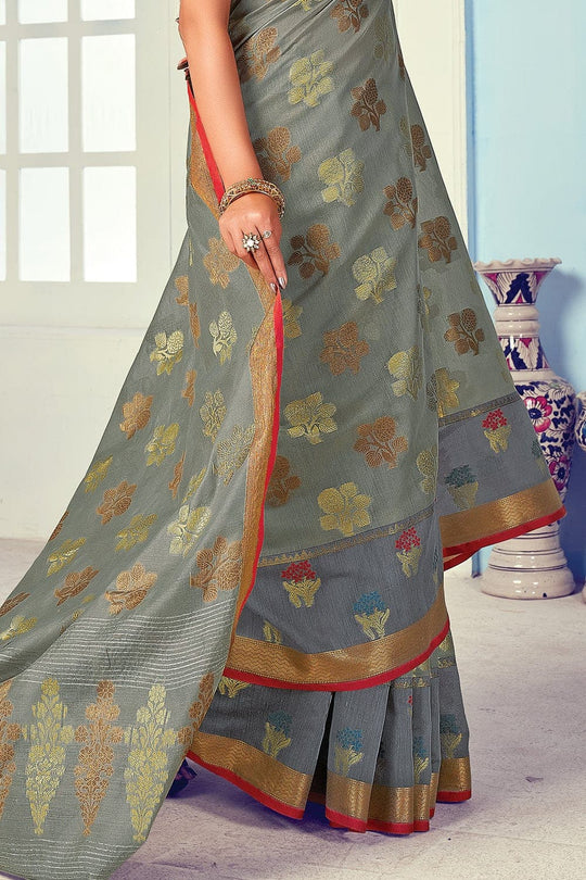 Metal Grey Cotton Saree Cotton Saree Metal Grey Cotton Saree saree online