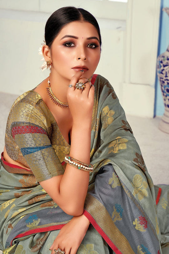 Metal Grey Cotton Saree Cotton Saree Metal Grey Cotton Saree saree online