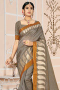 Metal Grey Cotton Saree fancy saree