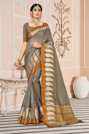 Metal Grey Cotton Saree