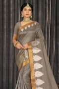 Metal Grey Cotton Saree fancy saree
