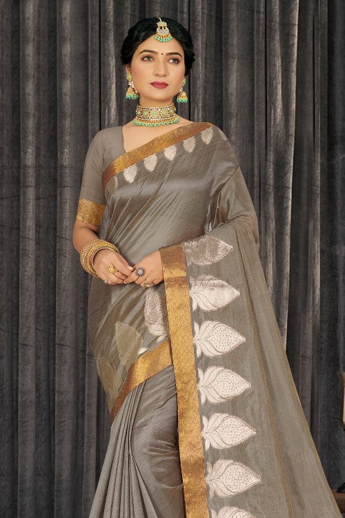 Metal Grey Cotton Saree fancy saree