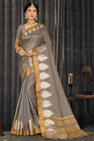 Metal Grey Cotton Saree