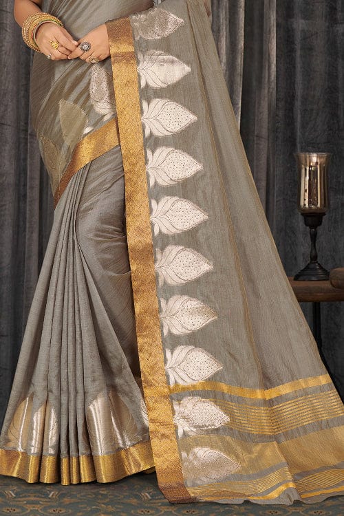 Metal Grey Cotton Saree designer saree