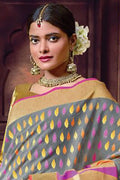 Metal Grey Cotton Saree fancy saree
