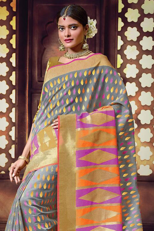 Metal Grey Cotton Saree cotton saree