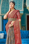 Metal Grey Cotton Saree fancy saree