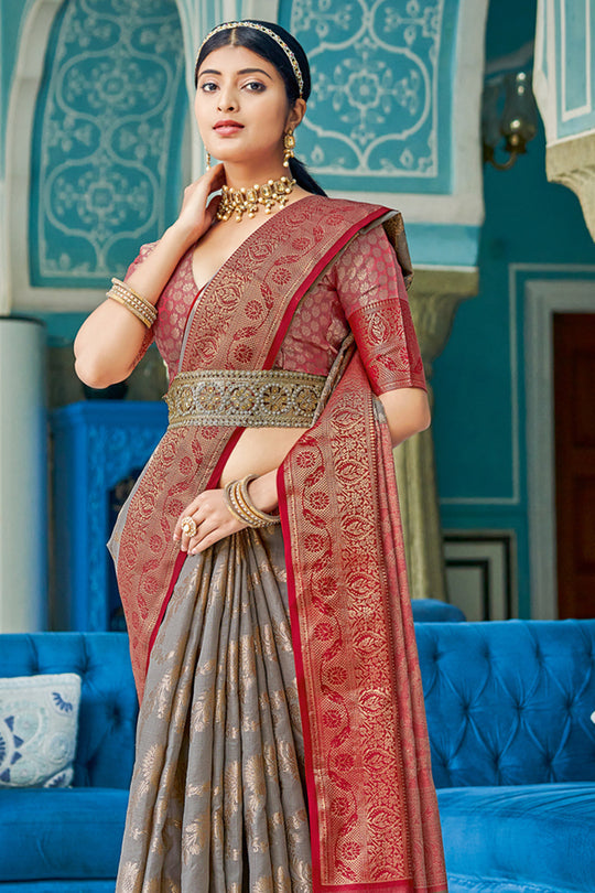 Metal Grey Cotton Saree fancy saree