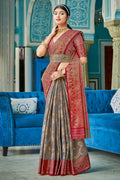 Metal Grey Cotton Saree grey cotton saree