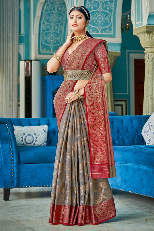 Metal Grey Cotton Saree grey cotton saree