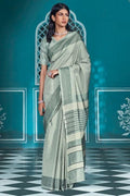 Mid Grey Cotton Saree With Lucknowi Prints sarees online