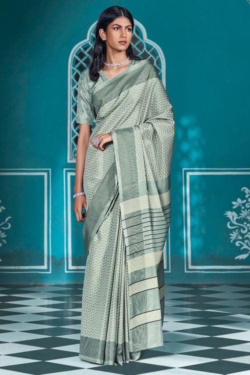 Mid Grey Cotton Saree With Lucknowi Prints sarees online