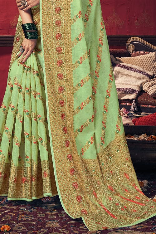 Mint Green Cotton Saree designer saree
