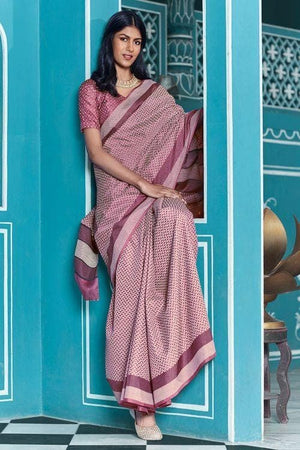 Mulberry Purple Cotton Saree With Lucknowi Prints