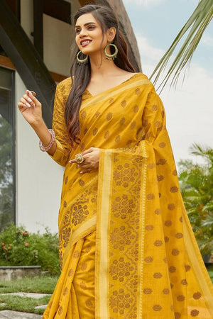 Mustard Yellow Cotton Saree