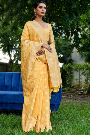 Mustard Yellow Cotton Saree