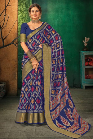 Navy Blue Cotton Saree