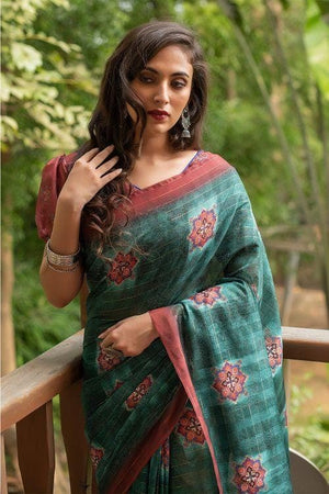 Ocean Blue Cotton Silk Saree