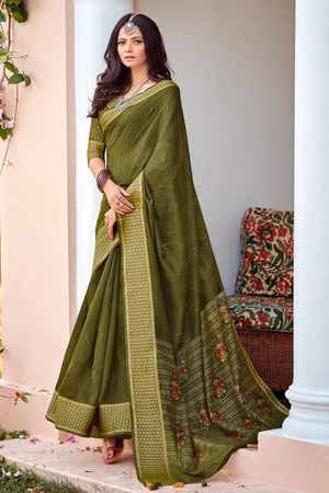 Olive Green Cotton Saree