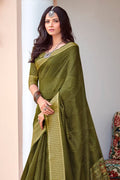 Olive Green Cotton Saree green cotton saree
