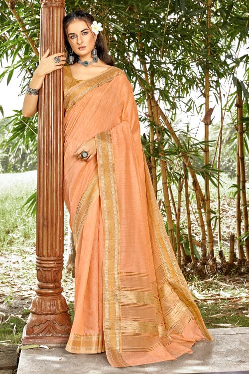 Orange Cotton Saree summer saree, plain cotton saree
