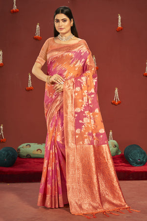Orange Pink Dual Tone Cotton Saree