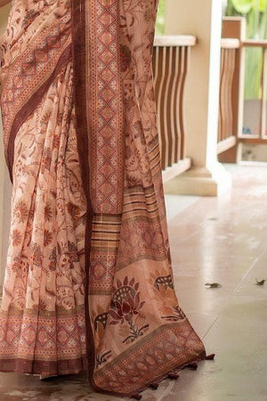 Pale Peach Cotton Silk Saree