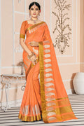 Papaya Orange Cotton Saree orange cotton saree