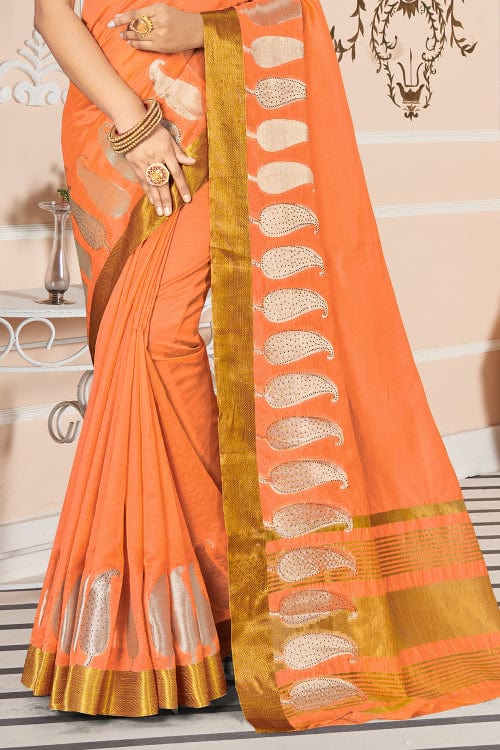 Papaya Orange Cotton Saree designer saree