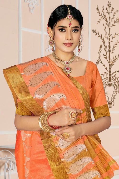 Papaya Orange Cotton Saree cotton saree