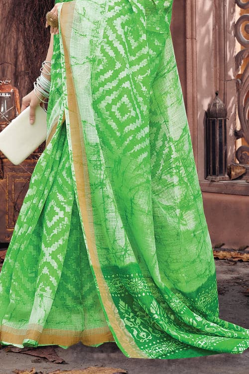 Parakeet Green Cotton Saree fancy saree
