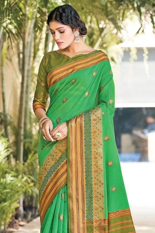 Parakeet Green Cotton Saree fancy saree
