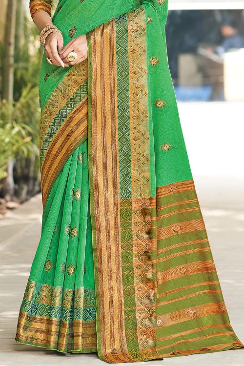 Parakeet Green Cotton Saree designer saree