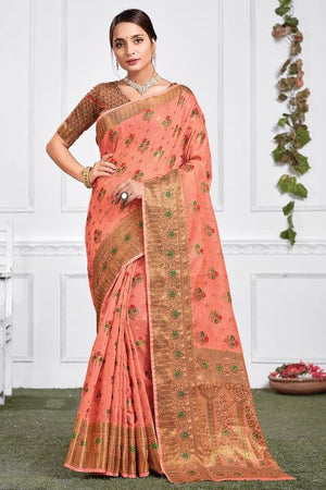 Peach Cotton Saree