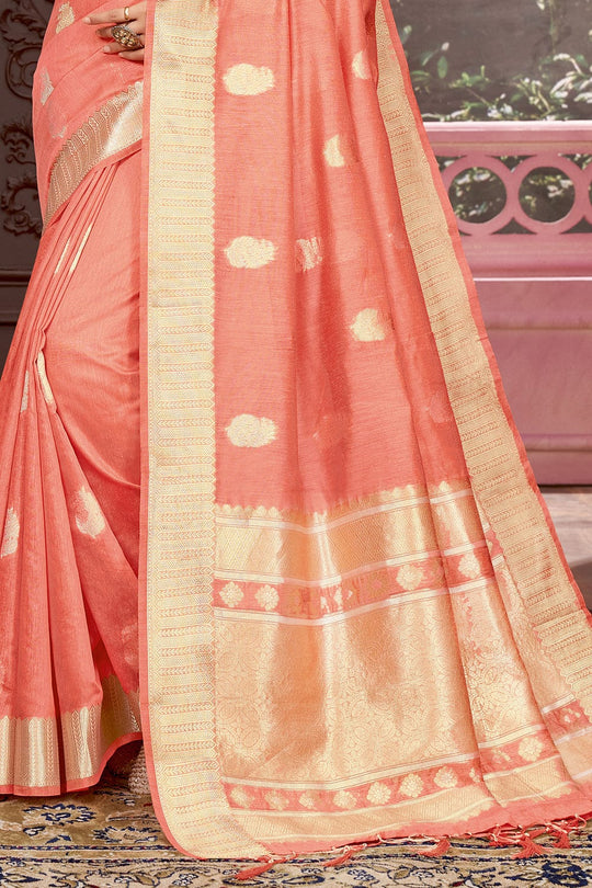 Peach Cotton Saree designer saree