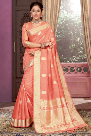 Peach Cotton Saree