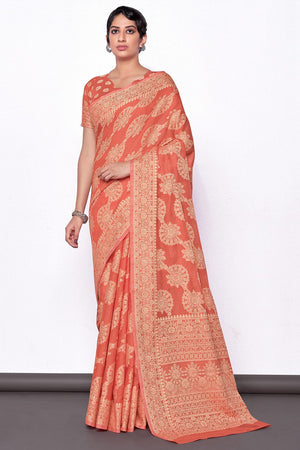 Peach Cotton Saree