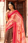 Peach Cotton Saree fancy saree
