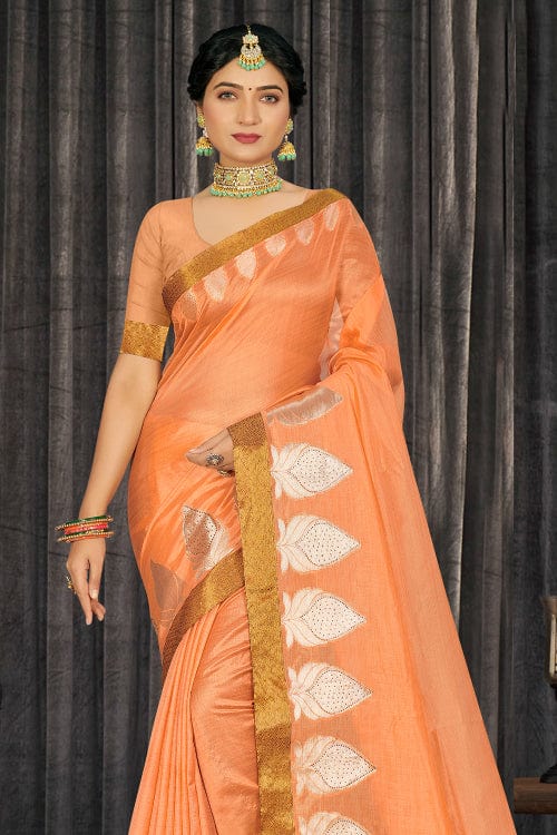 Peach Cotton Saree fancy saree
