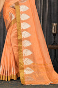 Peach Cotton Saree designer saree